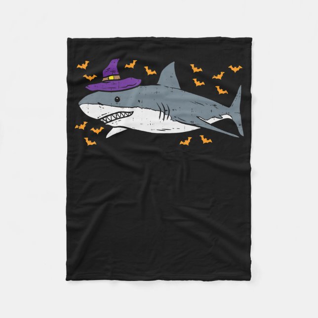 Shark Witch Funny Animal Halloween Fleece Blanket (Front)