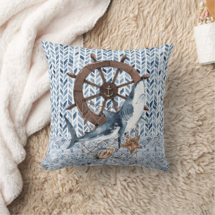 Shark with a steering wheel and fishing net cushion