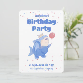 Shark with Birthday Ballo Kids Birthday Invitation