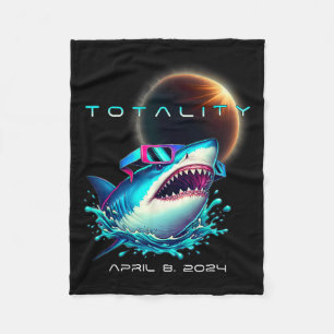 Shark With Eclipse Glasses Totality 2024 Funny Sol Fleece Blanket