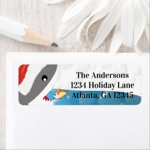 Shark With Santa Hat Fish Christmas Return Address