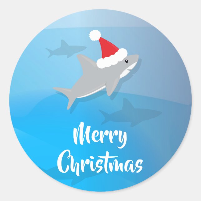 Shark with Santa Hat Merry Christmas Sticker (Front)