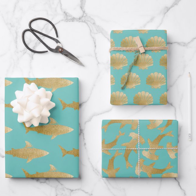 Shark Wrapping Paper Flat Sheet Set of 3 (Front)