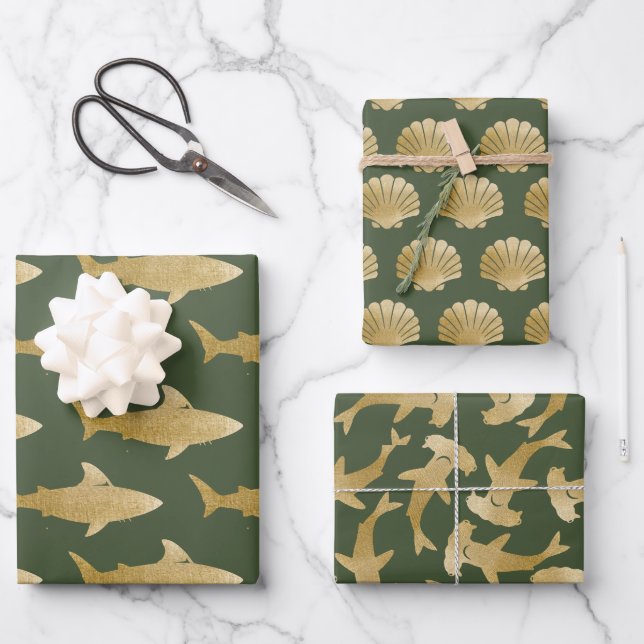Shark Wrapping Paper Flat Sheet Set of 3 (Front)