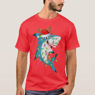 Shark Xmas Lights Reindeer Santa Shark Christmas T-Shirt