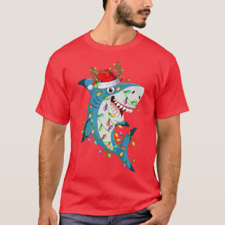 Shark Xmas Lights Reindeer Santa Shark Christmas T-Shirt