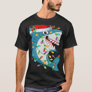 Shark Xmas Lights Reindeer Santa Shark Christmas T-Shirt