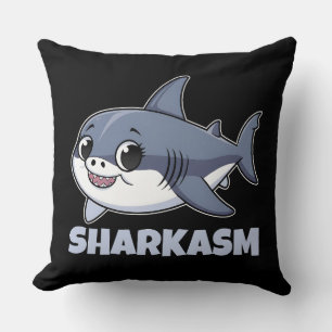 Sharkasm with Porbeagle Shark Baby Funny Pun Cushion