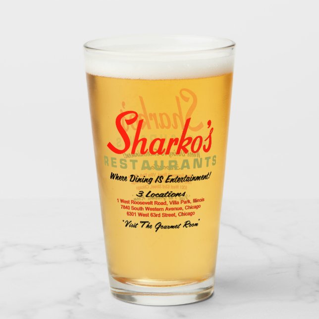Sharko's Restaurants, 3 Locations, Illinois Sharko Glass (Front Filled)