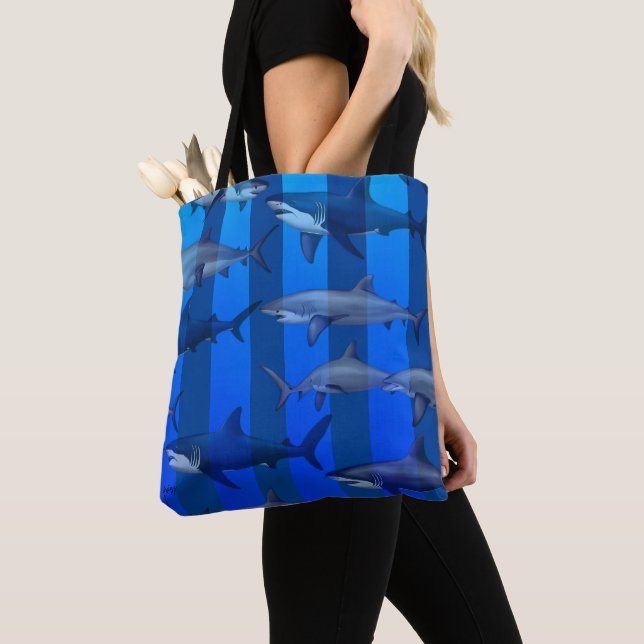 Sharks and Blue Stripes Tote Bag (Close Up)