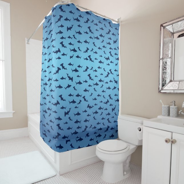 Sharks and Hammerhead Sharks Shower Curtain (In Situ)