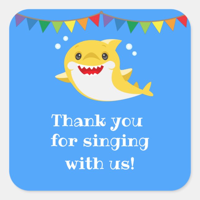 Sharks Blue Ocean Birthday Favour Square Sticker (Front)