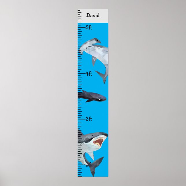 Sharks Boy Name Growth Chart Personalised (Front)
