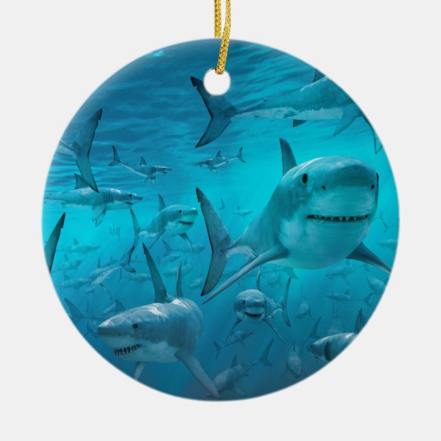 Sharks Ceramic Tree Decoration (Front)