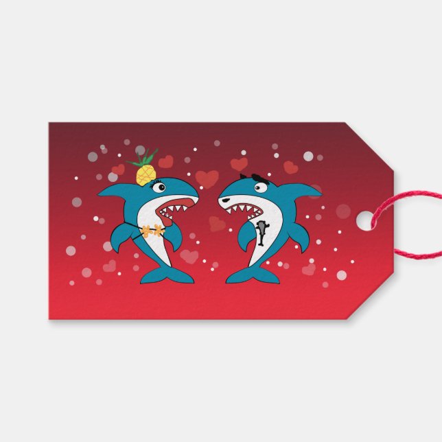 Sharks Christmas Red Gift Tags (Front (Horizontal))