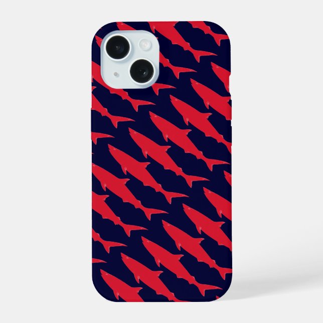 Sharks cool red & blue pattern iPhone 15 case (Back)