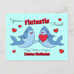 Sharks Cute Kids Valentine's Day Friendship Postcard