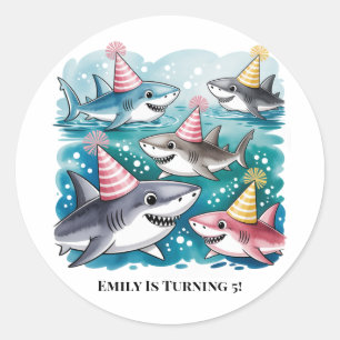 Sharks Cute Under The Sea Girl Birthday Party Classic Round Sticker