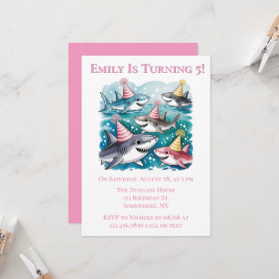 Sharks Cute Under The Sea Girl Birthday Party Invitation