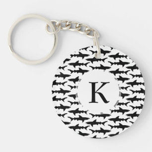 Sharks - Elegant Black and White Shark Pattern Key Ring