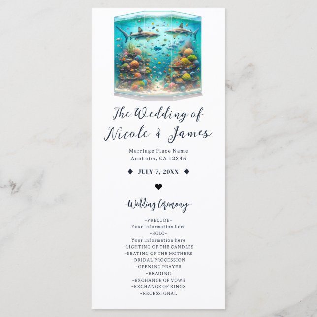 Sharks & Fish Aquatic Watercolor Aquarium Program Programme (Front)