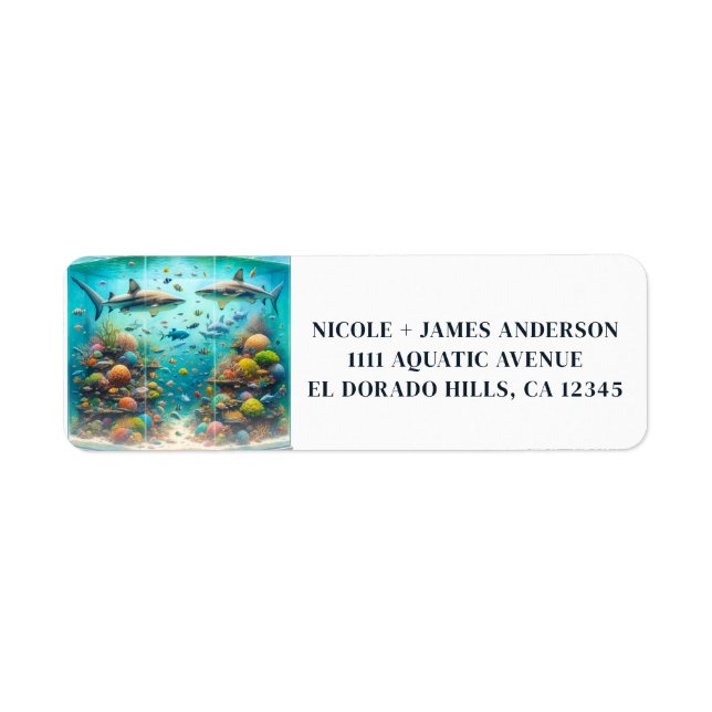 Sharks & Fish Aquatic Watercolor Aquarium Wedding (Front)