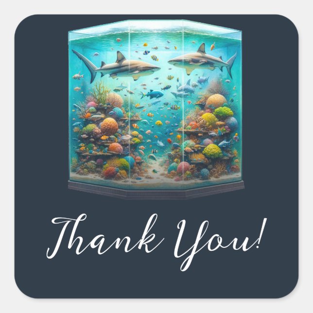 Sharks & Fish Aquatic Watercolor Aquarium Wedding Square Sticker (Front)