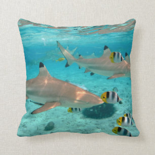Sharks in the Bora Bora lagoon throw pillow