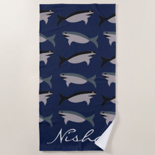 Sharks in the Ocean Monogram Beach Towel
