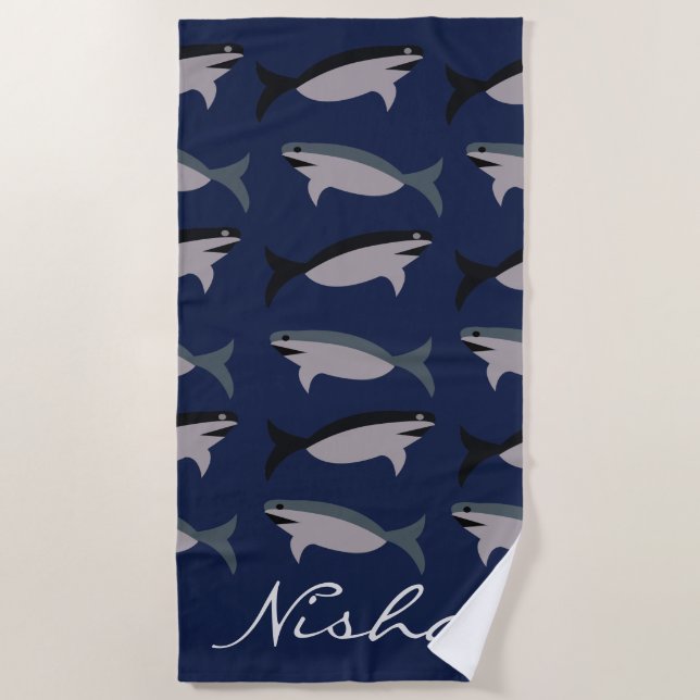 Sharks in the Ocean Monogram Beach Towel (Front)