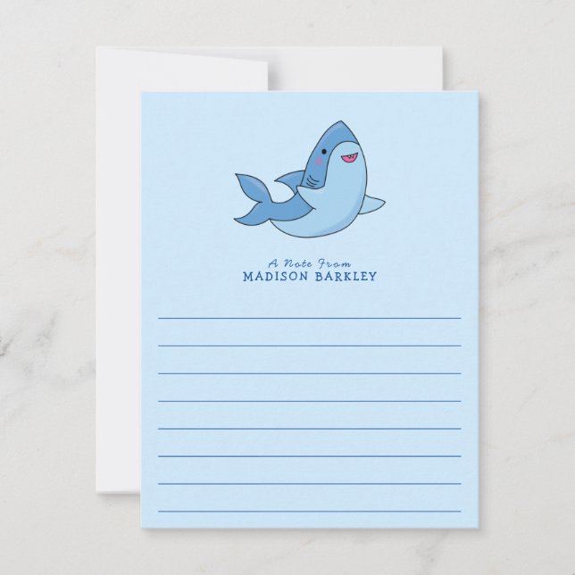 Sharks Kid's Cute Kawaii Flat Stationary Cards (Front)