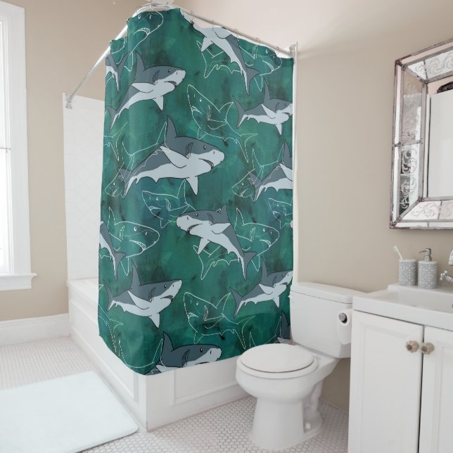 Sharks, marine,sea, fish, predator, animal, jaws,  shower curtain (In Situ)