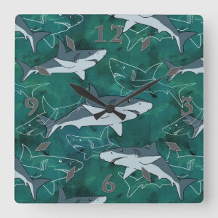 Sharks, marine,sea, fish, predator, animal, jaws, square wall clock