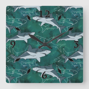 Sharks, marine,sea, fish, predator, animal, jaws, square wall clock