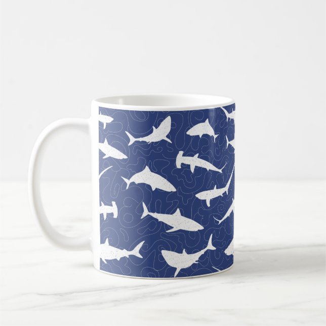 Sharks Navy Blue and White Pattern Coffee Mug (Left)