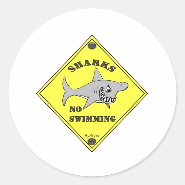 Sharks No Swimming! Classic Round Sticker (Front)