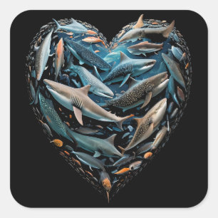 Sharks Ocean Beach Lovers Love Heart Square Sticker