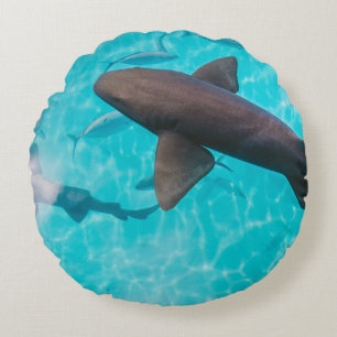 SHARKS ON BODY OF WATER ROUND CUSHION