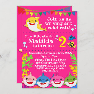 Sharks Pink Birthday Invitation