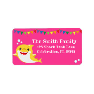 Sharks Pink Ocean Birthday Label