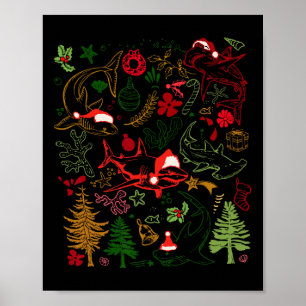Sharks Santa Hat Christmas Shark Lover Marine Biol Poster