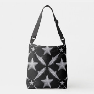 Sharks Starfish Ocean Life Nautical Coastal Black Crossbody Bag