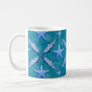 Sharks Starfish Ocean Life Nautical Coastal Blue Coffee Mug
