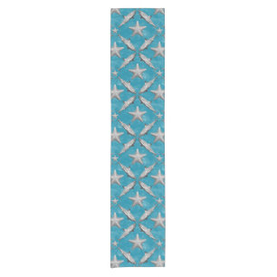 Sharks Starfish Ocean Life Nautical Coastal Blue Short Table Runner