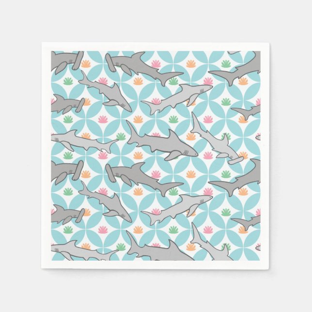 Sharks Swimming the Mid Century Current Napkin (Front)