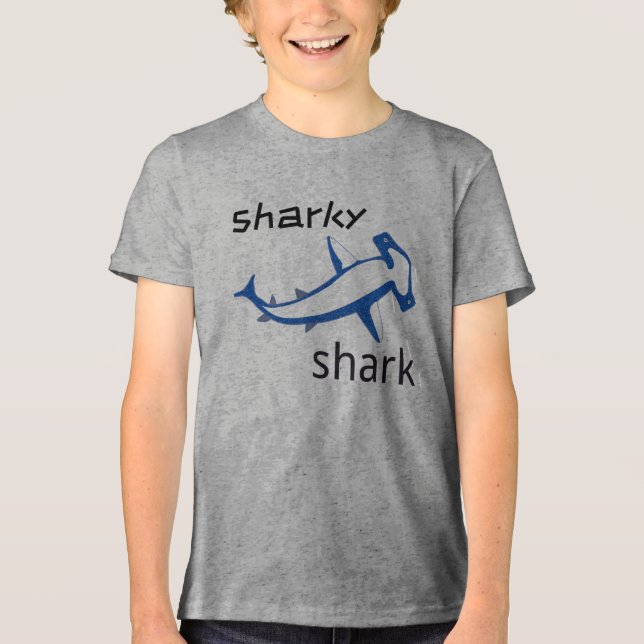 Sharky Shark Light Blue Boys Tri-Blend Shirt (Front)