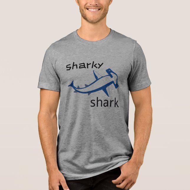 Sharky Shark Light Blue Boys Tri-Blend Shirt (Front)