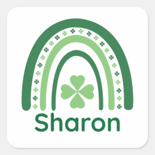Sharon Name Clover Boho Rainbow Square Sticker