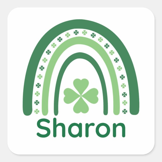 Sharon Name Clover Boho Rainbow Square Sticker (Front)