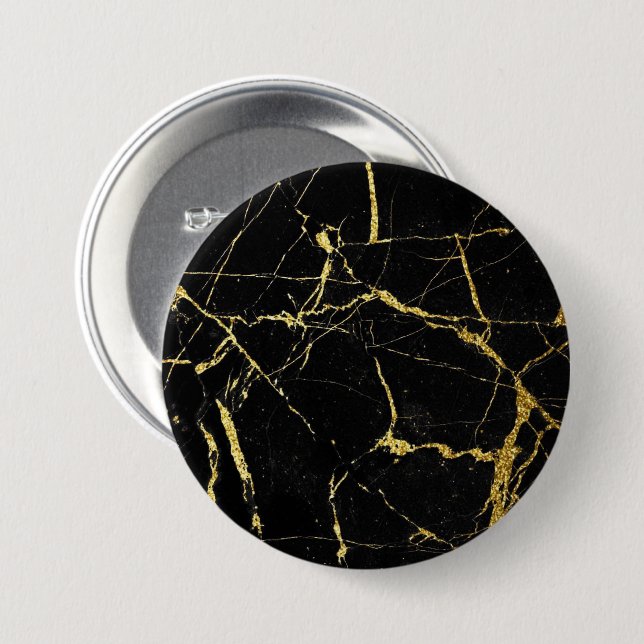 Sharp Black and Gold Marble 7.5 Cm Round Badge (Front & Back)